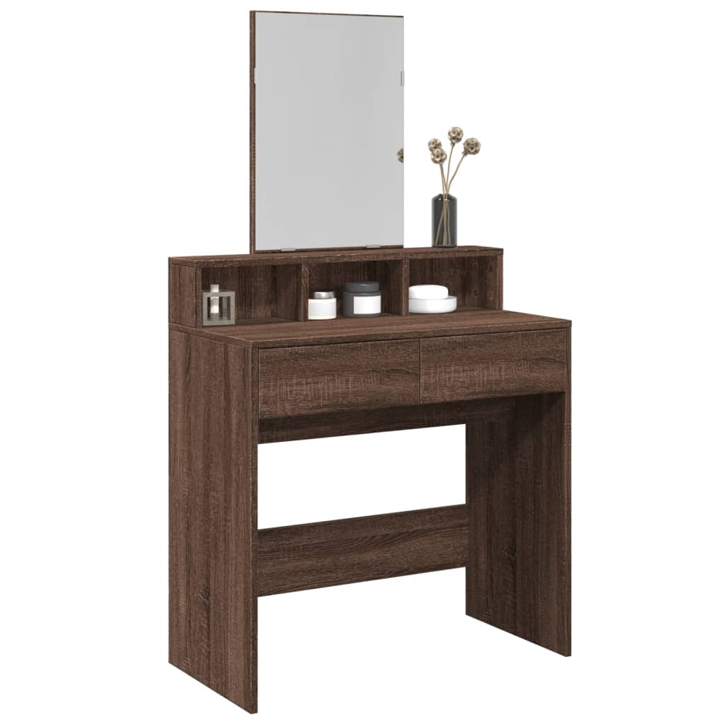 Modern Wooden Dressing Table Makeup Vanity Desk Table With Mirror & 2 Drawers