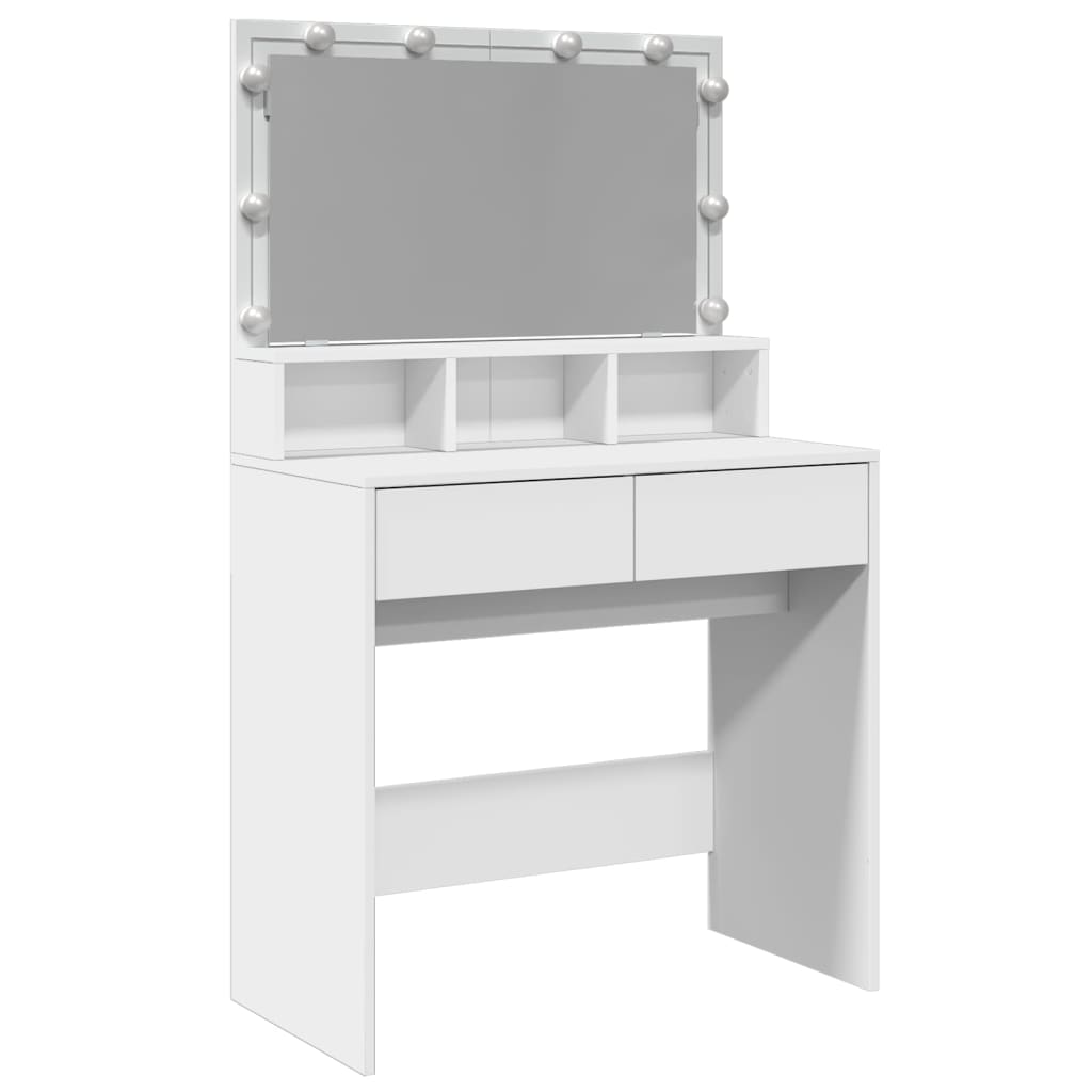 Modern Wooden Dressing Table Makeup Vanity Desk With Storage & LED Lights Mirror