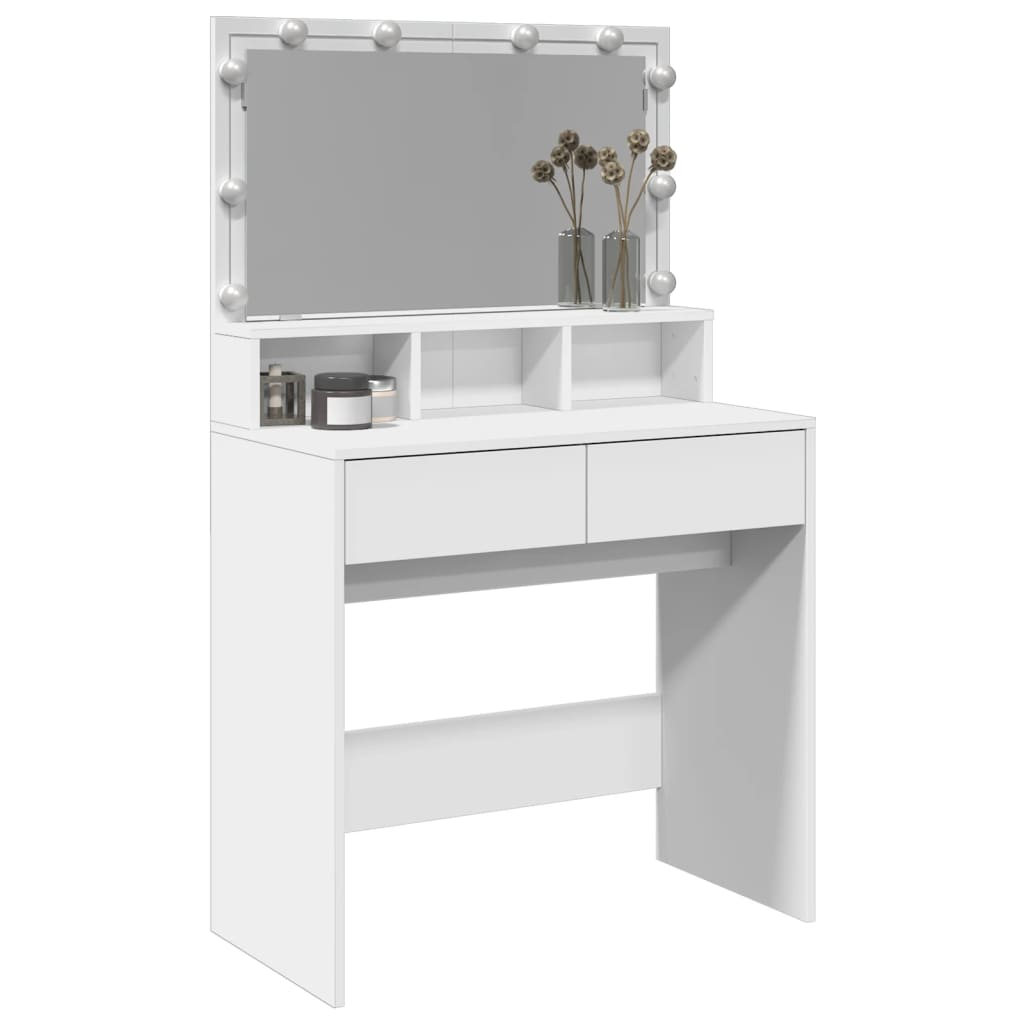 Modern Wooden Dressing Table Makeup Vanity Desk With Storage & LED Lights Mirror