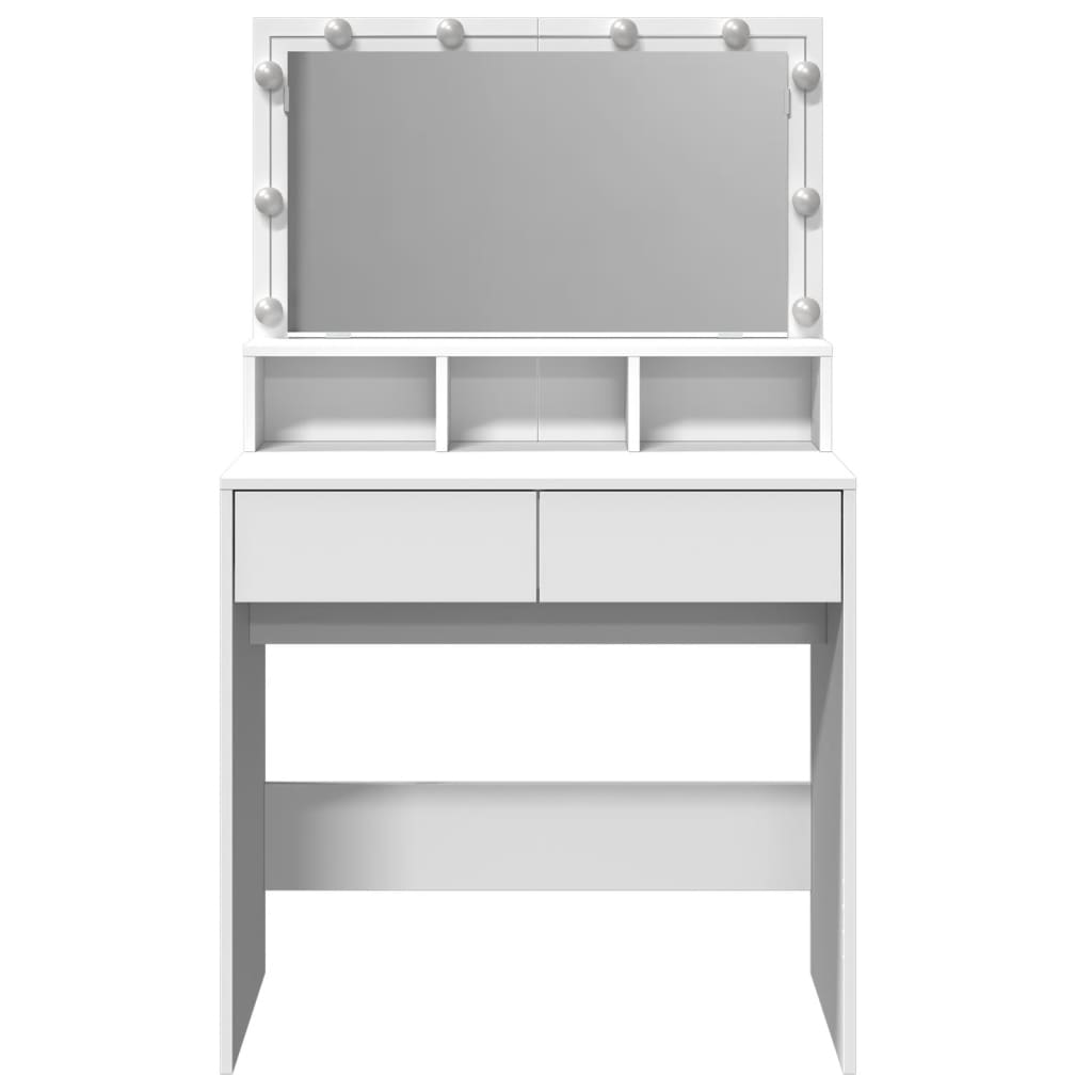 Modern Wooden Dressing Table Makeup Vanity Desk With Storage & LED Lights Mirror