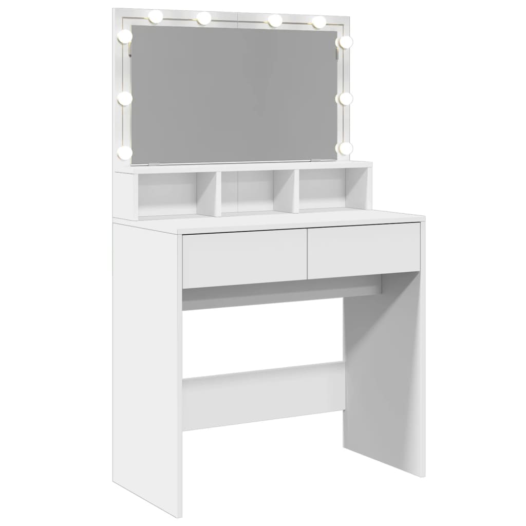 Modern Wooden Dressing Table Makeup Vanity Desk With Storage & LED Lights Mirror