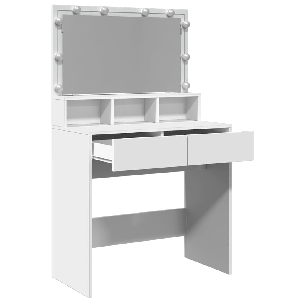 Modern Wooden Dressing Table Makeup Vanity Desk With Storage & LED Lights Mirror