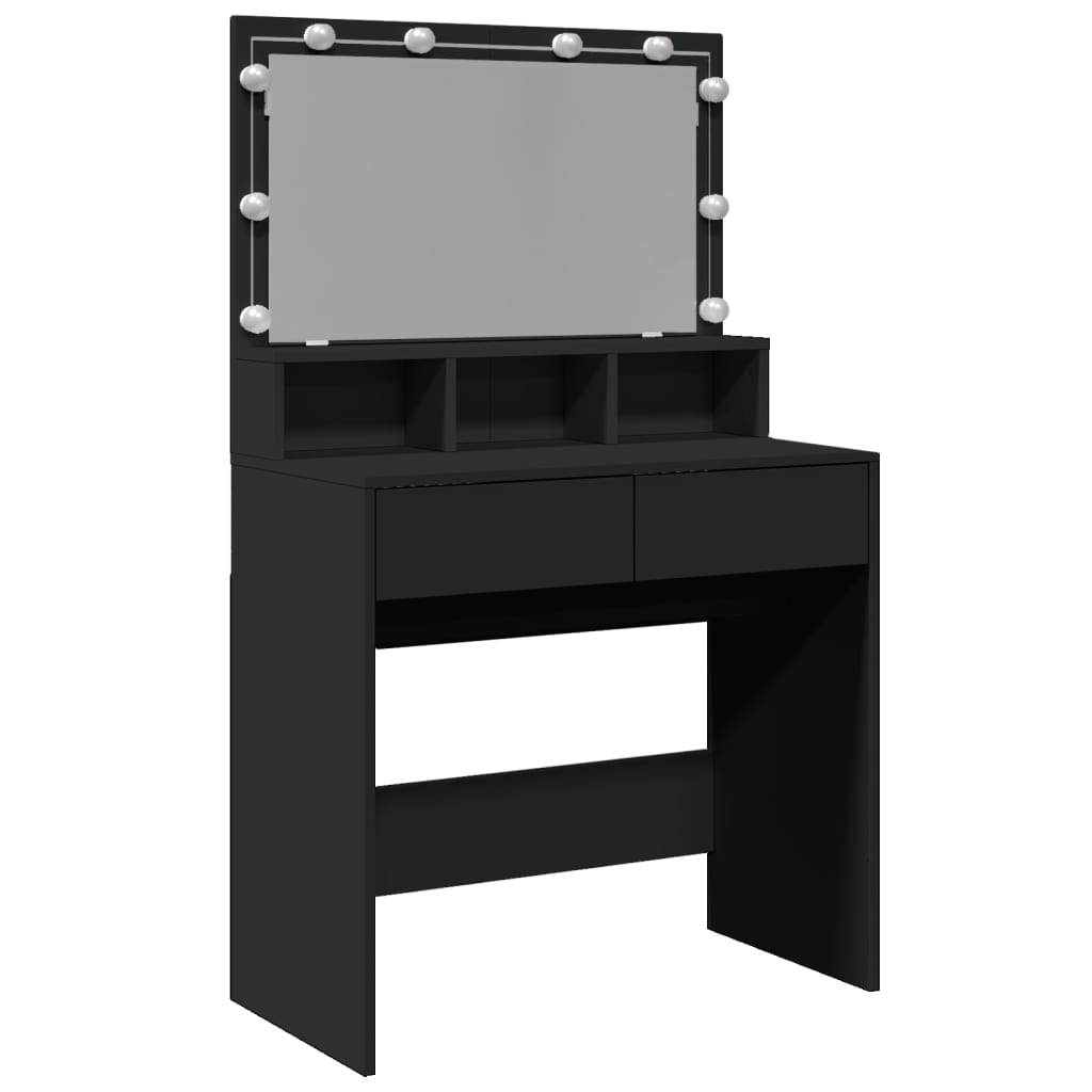 Modern Wooden Dressing Table Makeup Vanity Desk With Storage & LED Lights Mirror