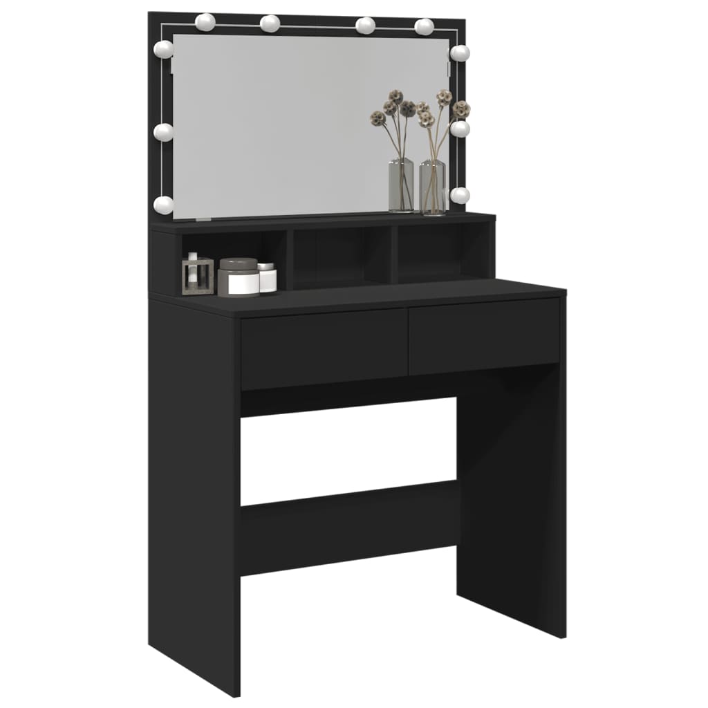 Modern Wooden Dressing Table Makeup Vanity Desk With Storage & LED Lights Mirror