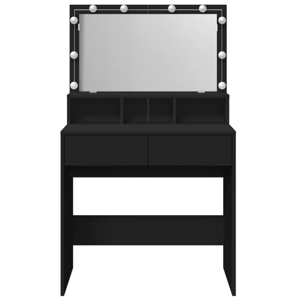 Modern Wooden Dressing Table Makeup Vanity Desk With Storage & LED Lights Mirror