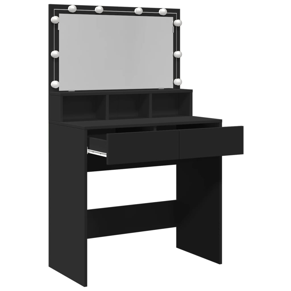 Modern Wooden Dressing Table Makeup Vanity Desk With Storage & LED Lights Mirror