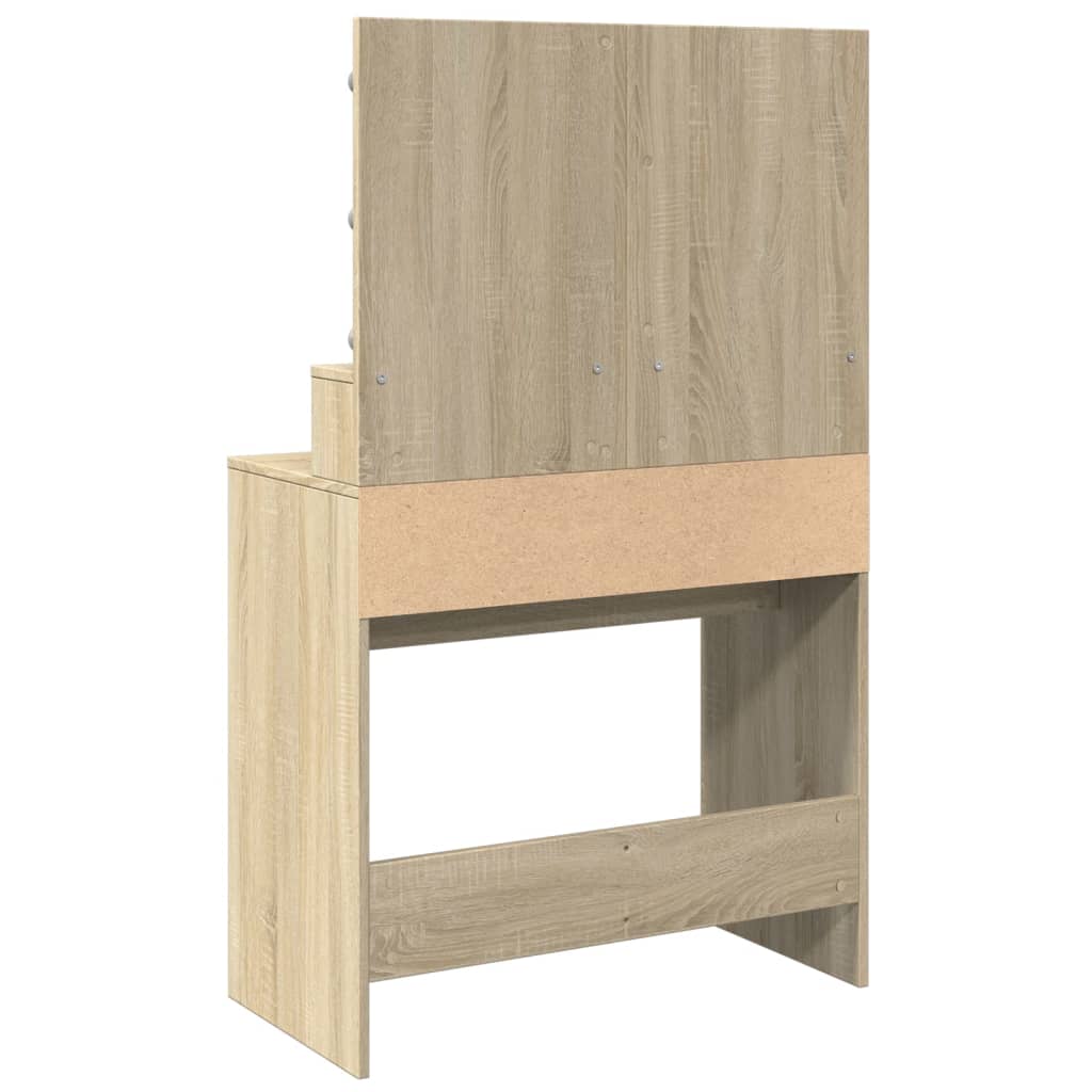 Modern Wooden Dressing Table Makeup Vanity Desk With Storage & LED Lights Mirror