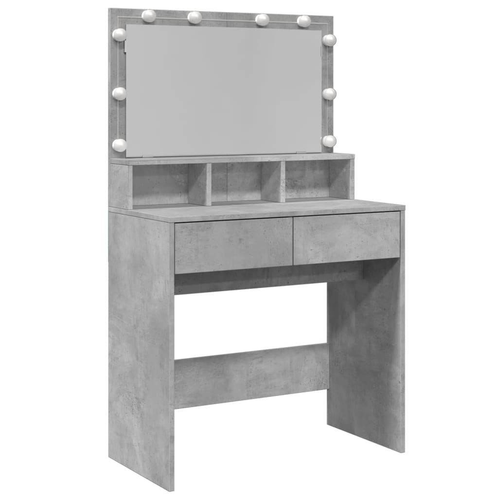 Modern Wooden Dressing Table Makeup Vanity Desk With Storage & LED Lights Mirror