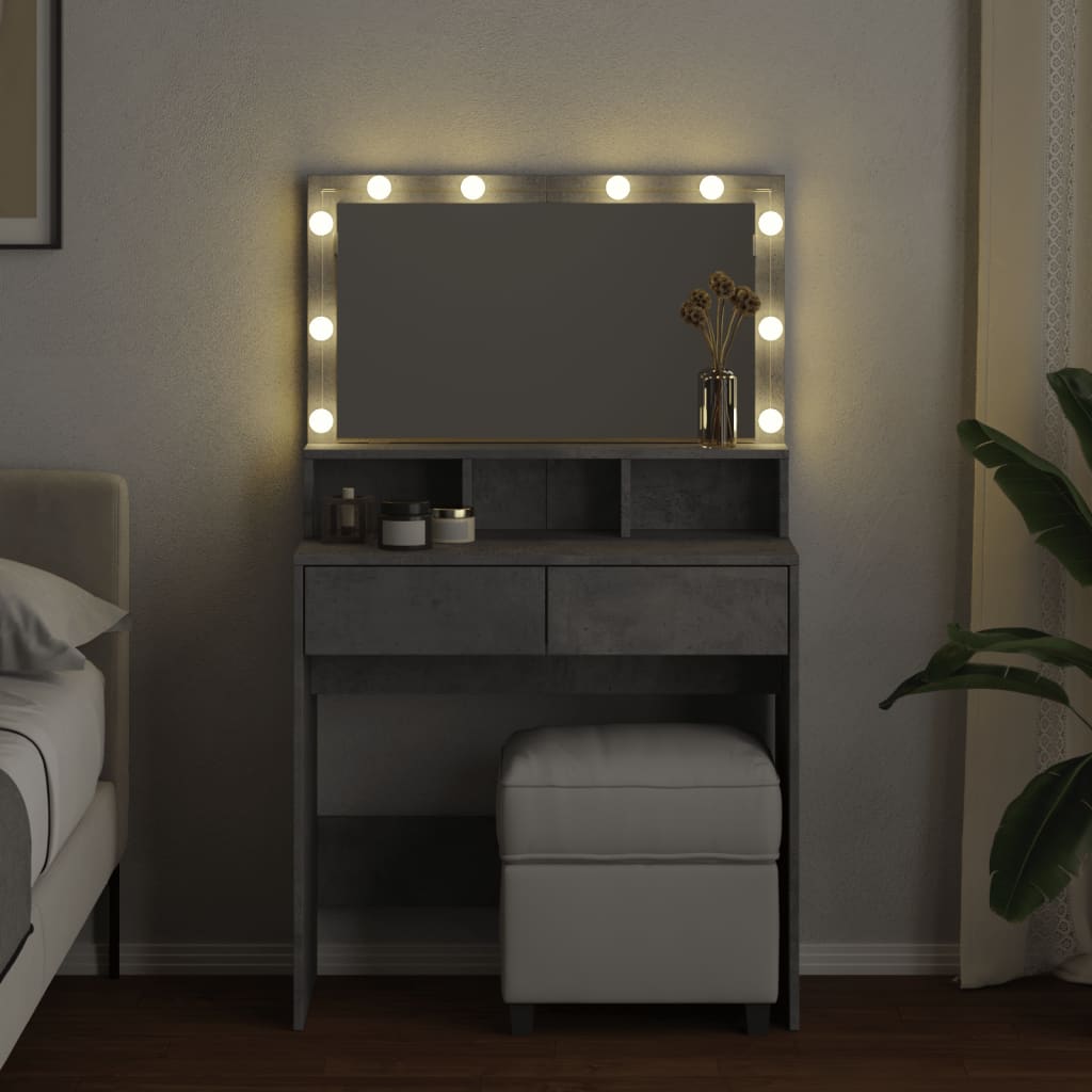 Modern Wooden Dressing Table Makeup Vanity Desk With Storage & LED Lights Mirror