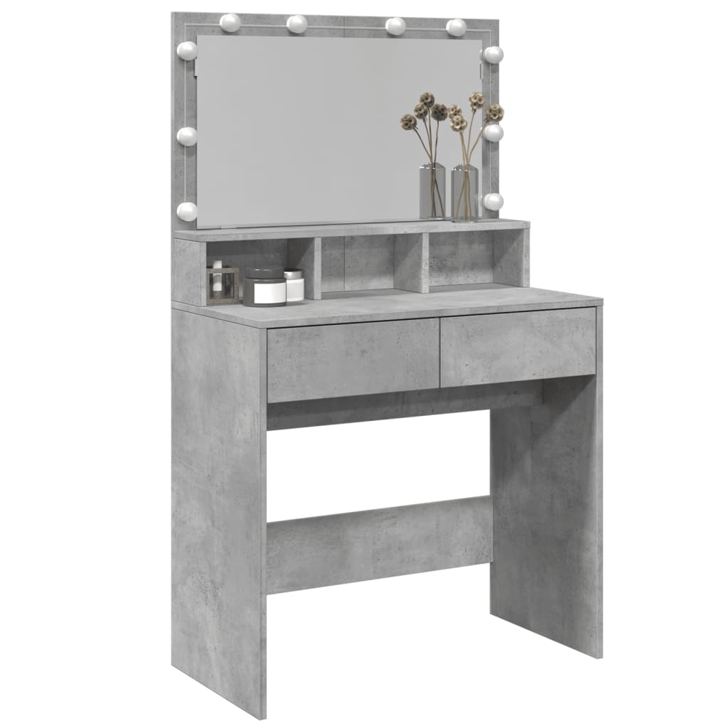 Modern Wooden Dressing Table Makeup Vanity Desk With Storage & LED Lights Mirror