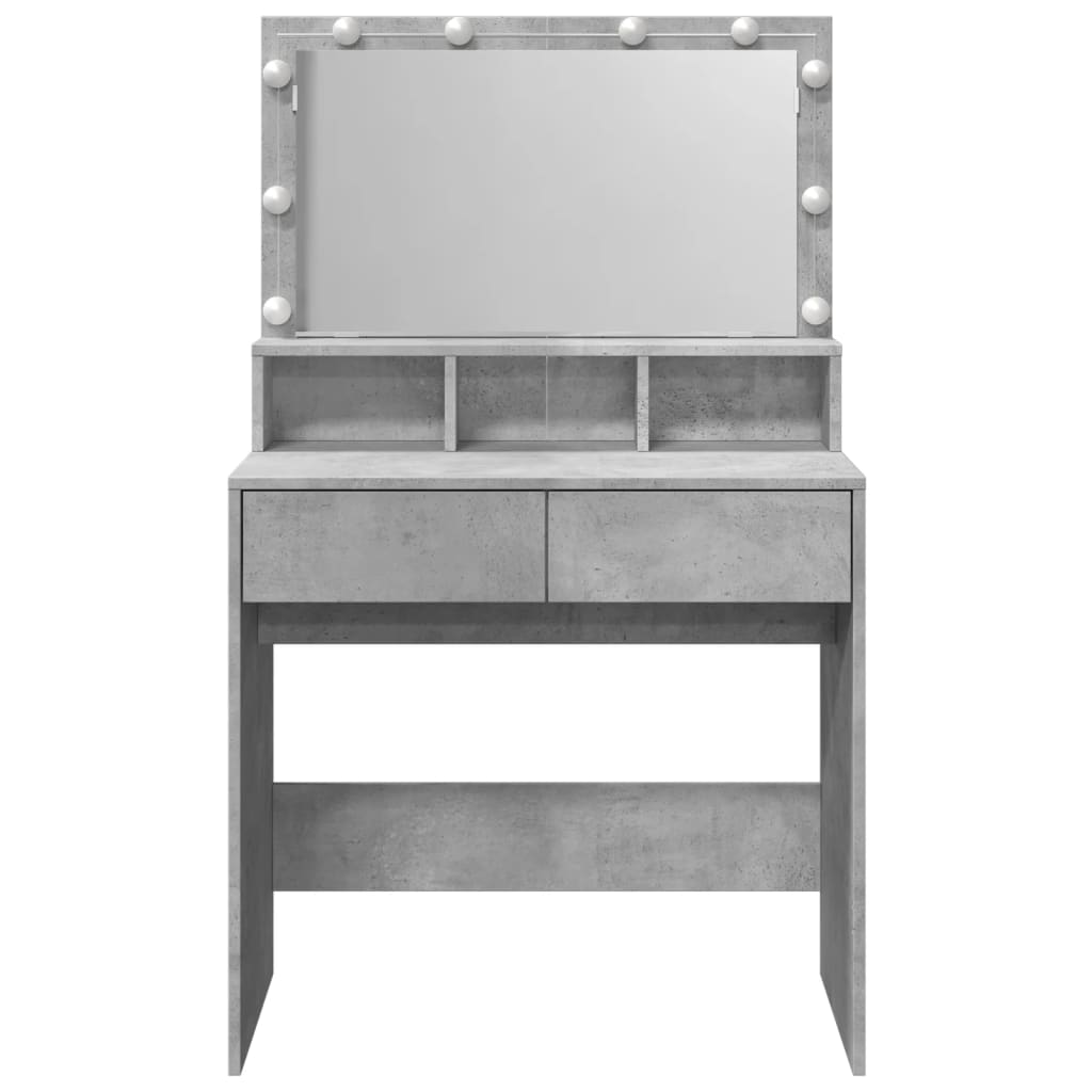Modern Wooden Dressing Table Makeup Vanity Desk With Storage & LED Lights Mirror