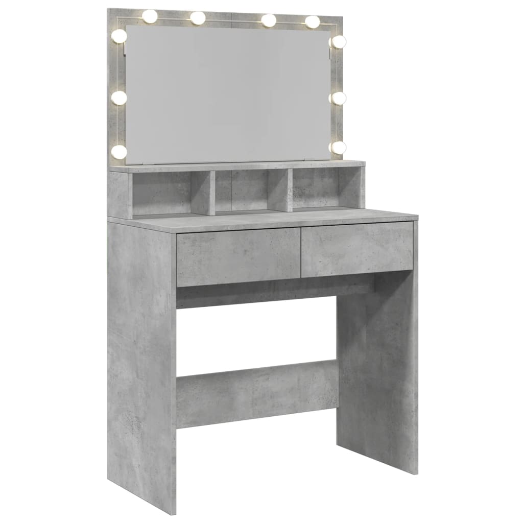 Modern Wooden Dressing Table Makeup Vanity Desk With Storage & LED Lights Mirror