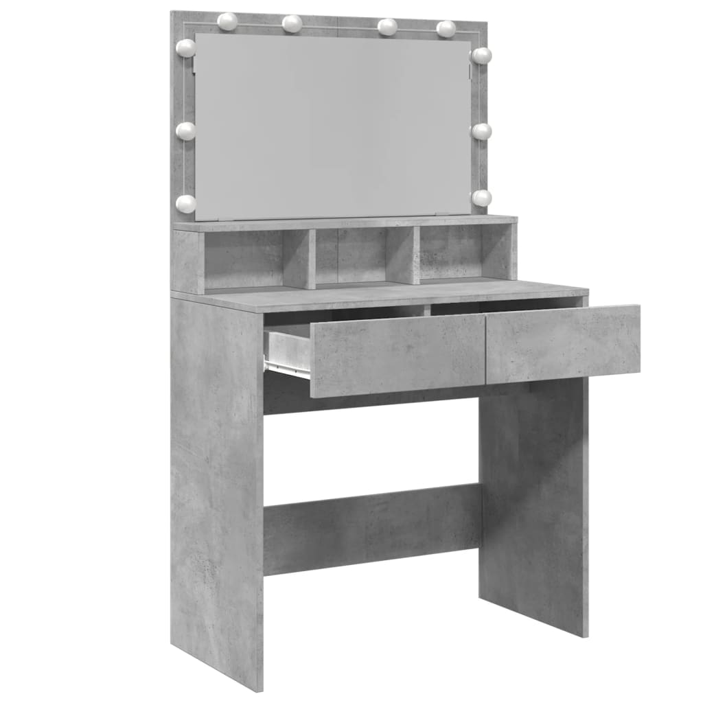 Modern Wooden Dressing Table Makeup Vanity Desk With Storage & LED Lights Mirror