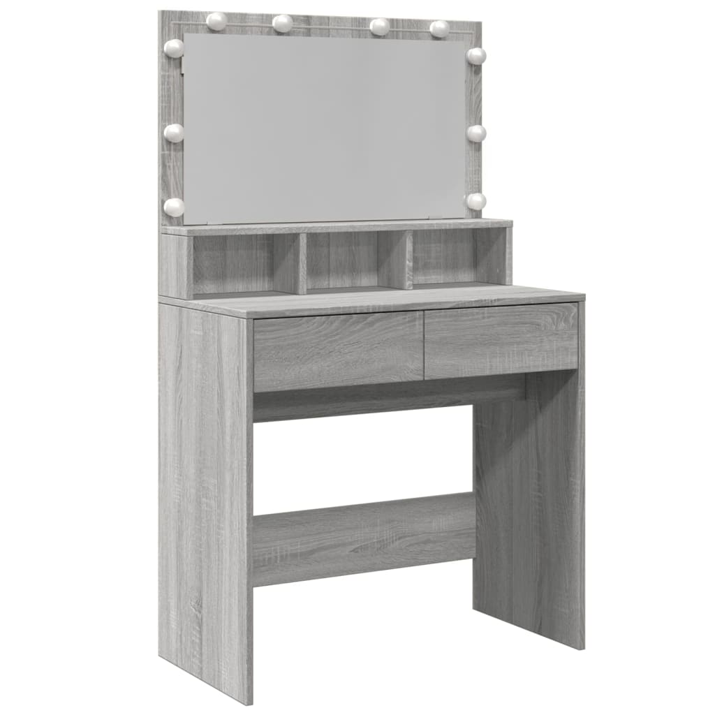 Modern Wooden Dressing Table Makeup Vanity Desk With Storage & LED Lights Mirror