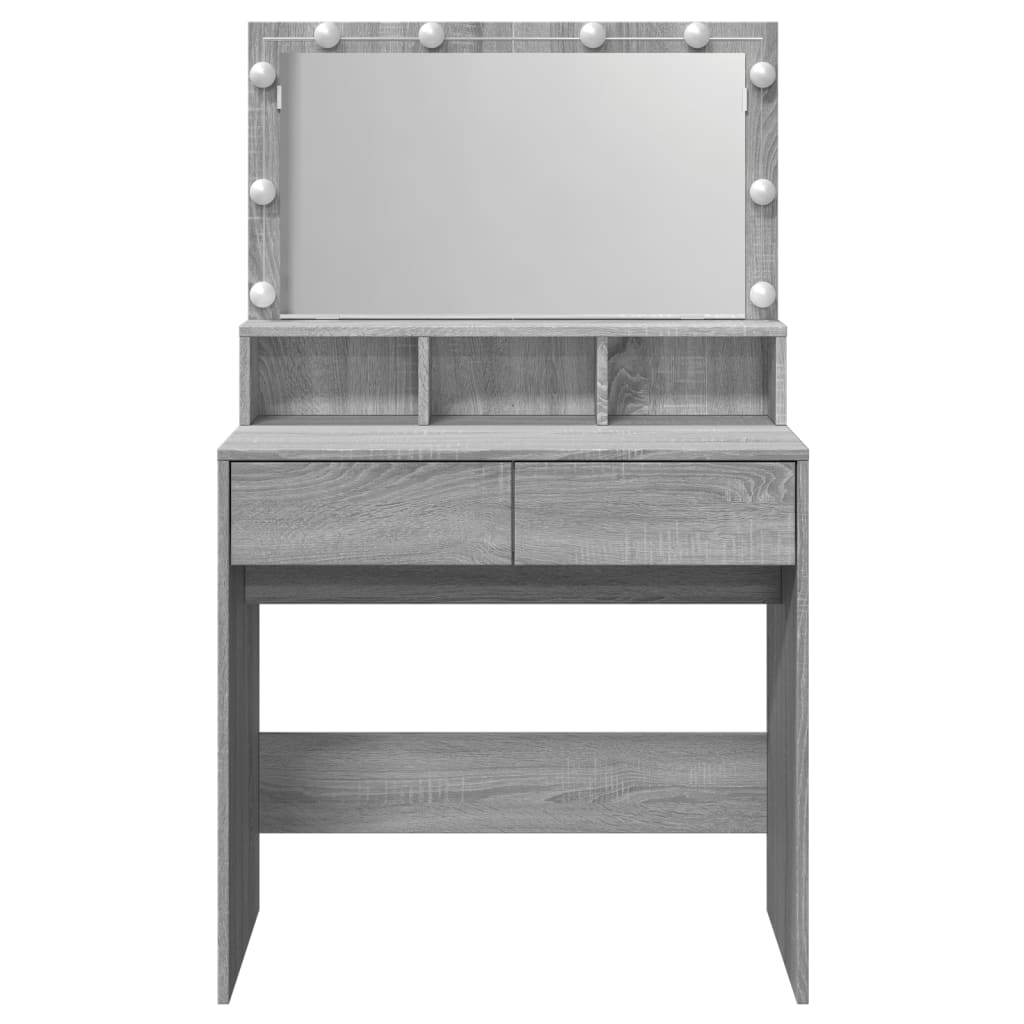 Modern Wooden Dressing Table Makeup Vanity Desk With Storage & LED Lights Mirror