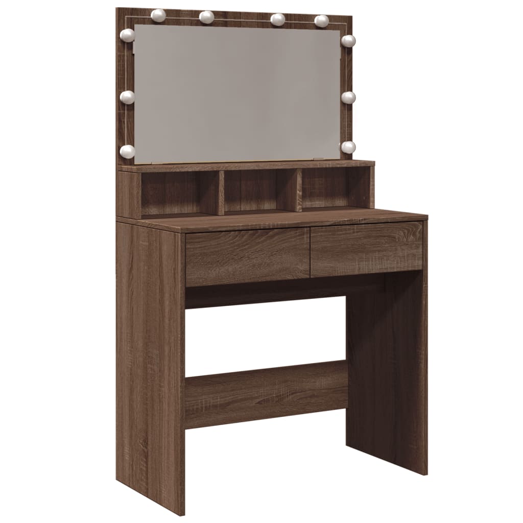Dressing Table with LED Brown Oak 80x41x134.5 cm