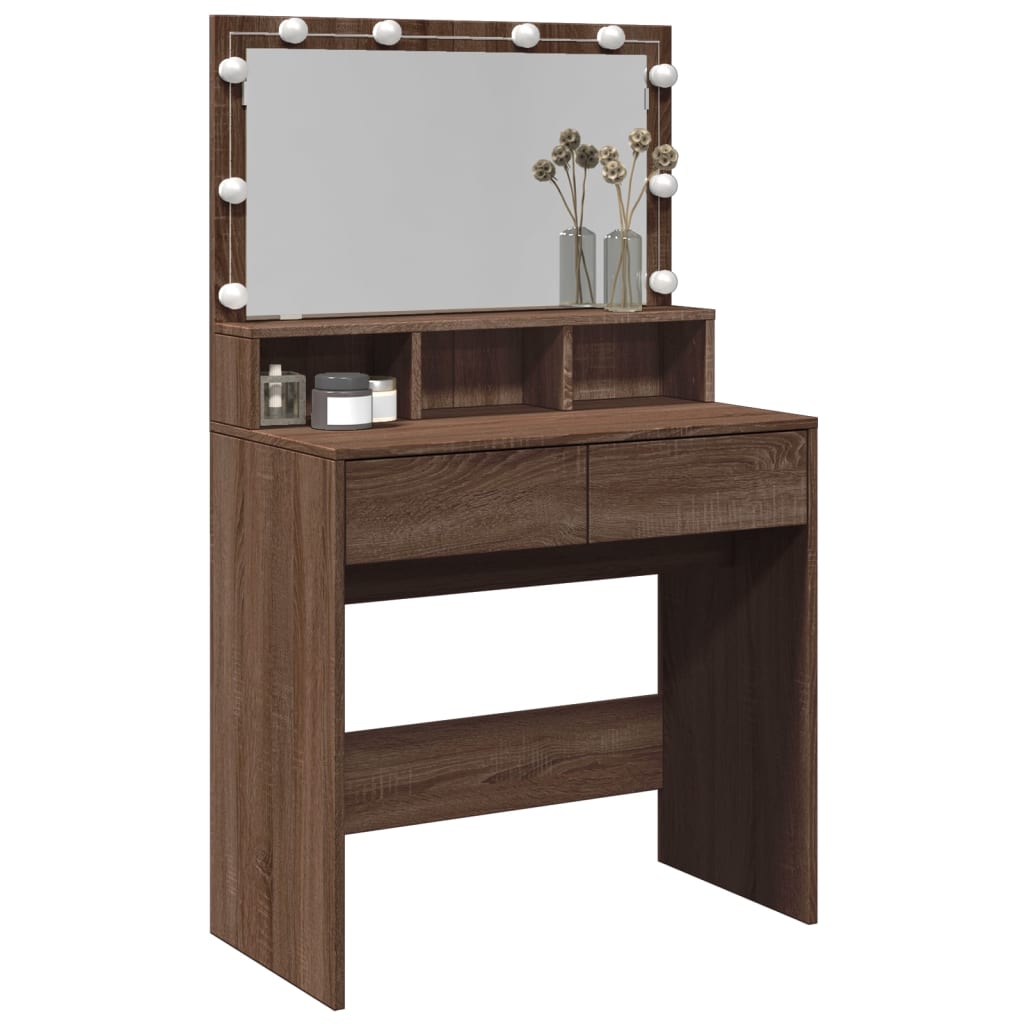 Dressing Table with LED Brown Oak 80x41x134.5 cm