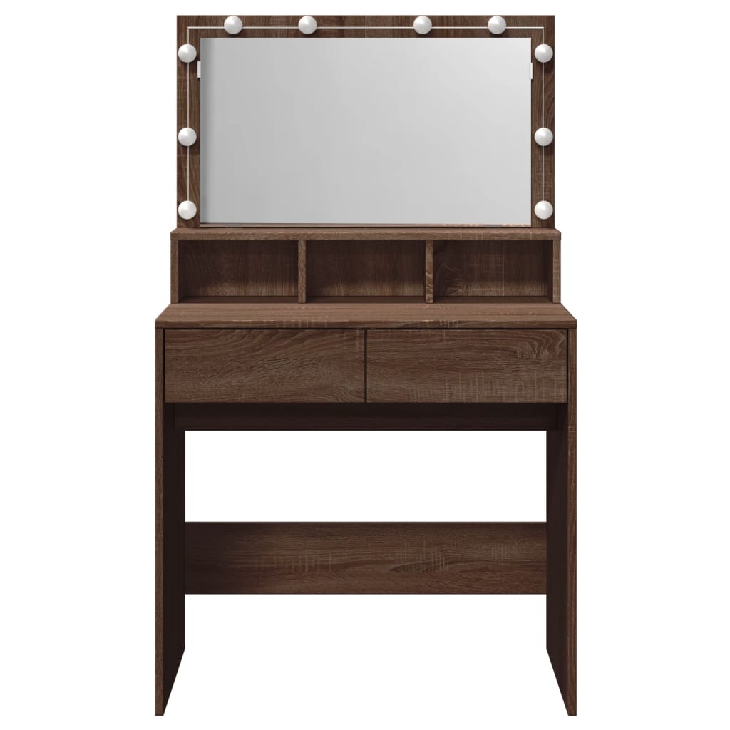 Modern Wooden Dressing Table Makeup Vanity Desk With Storage & LED Lights Mirror