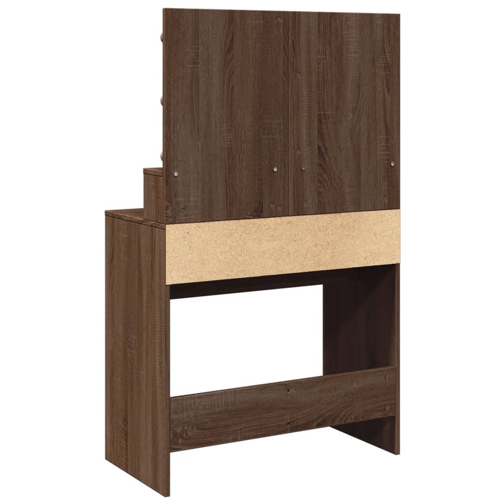 Modern Wooden Dressing Table Makeup Vanity Desk With Storage & LED Lights Mirror