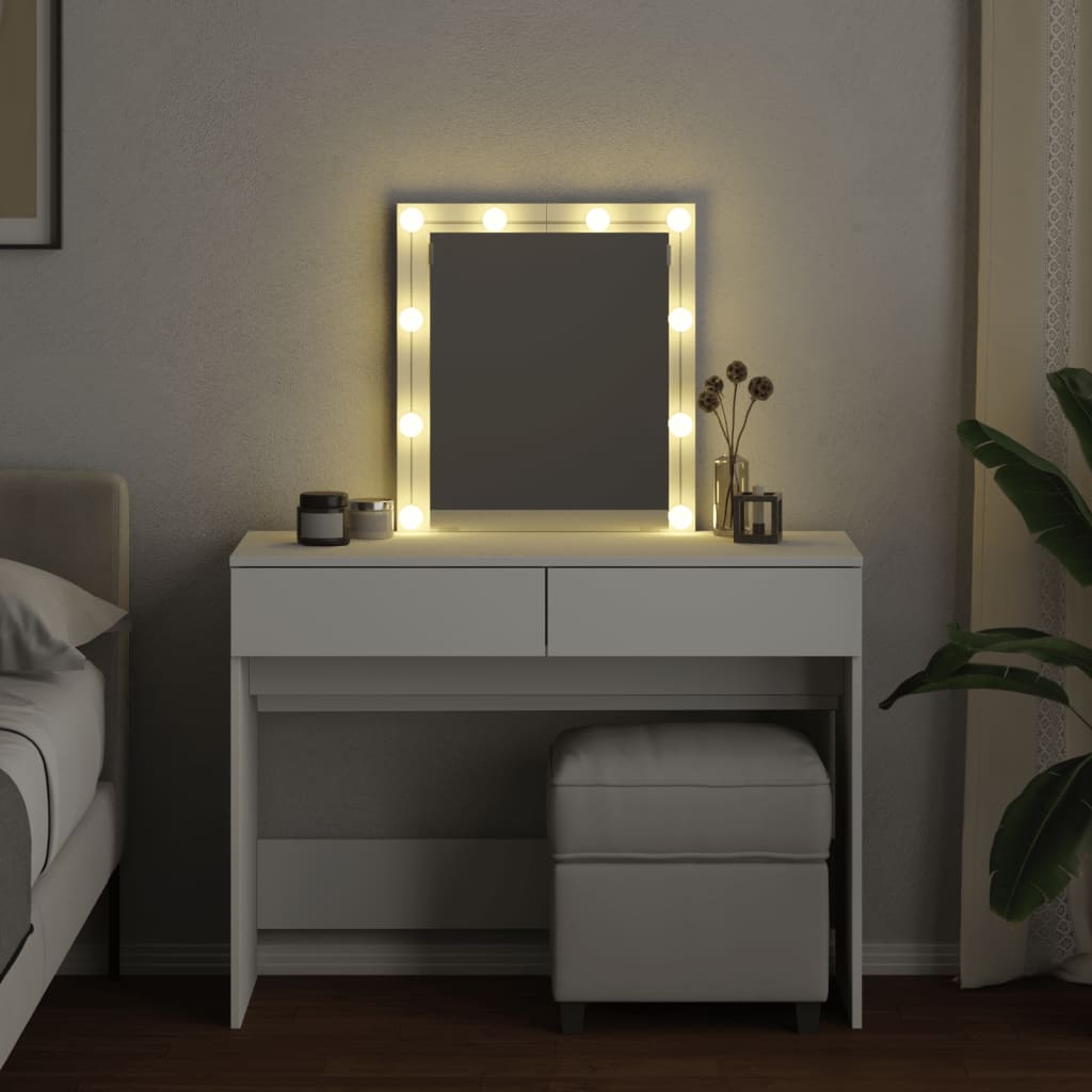 Modern Wooden Dressing Table Makeup Vanity Desk Table With Drawers LED Mirror