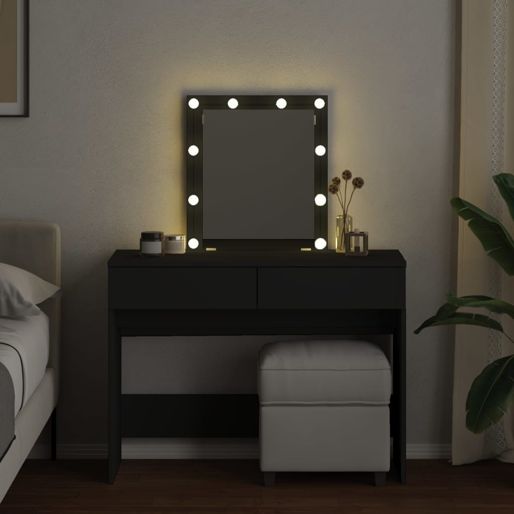Modern Wooden Dressing Table Makeup Vanity Desk Table With Drawers LED Mirror