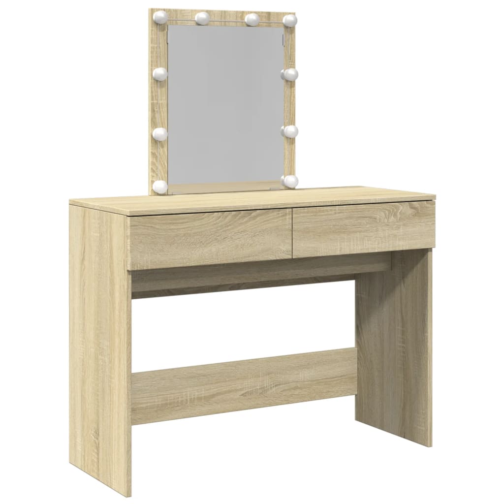 Modern Wooden Dressing Table Makeup Vanity Desk Table With Drawers LED Mirror