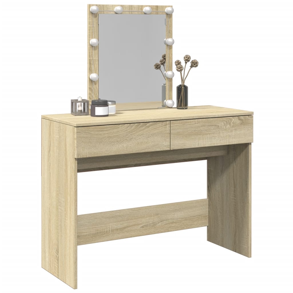 Modern Wooden Dressing Table Makeup Vanity Desk Table With Drawers LED Mirror