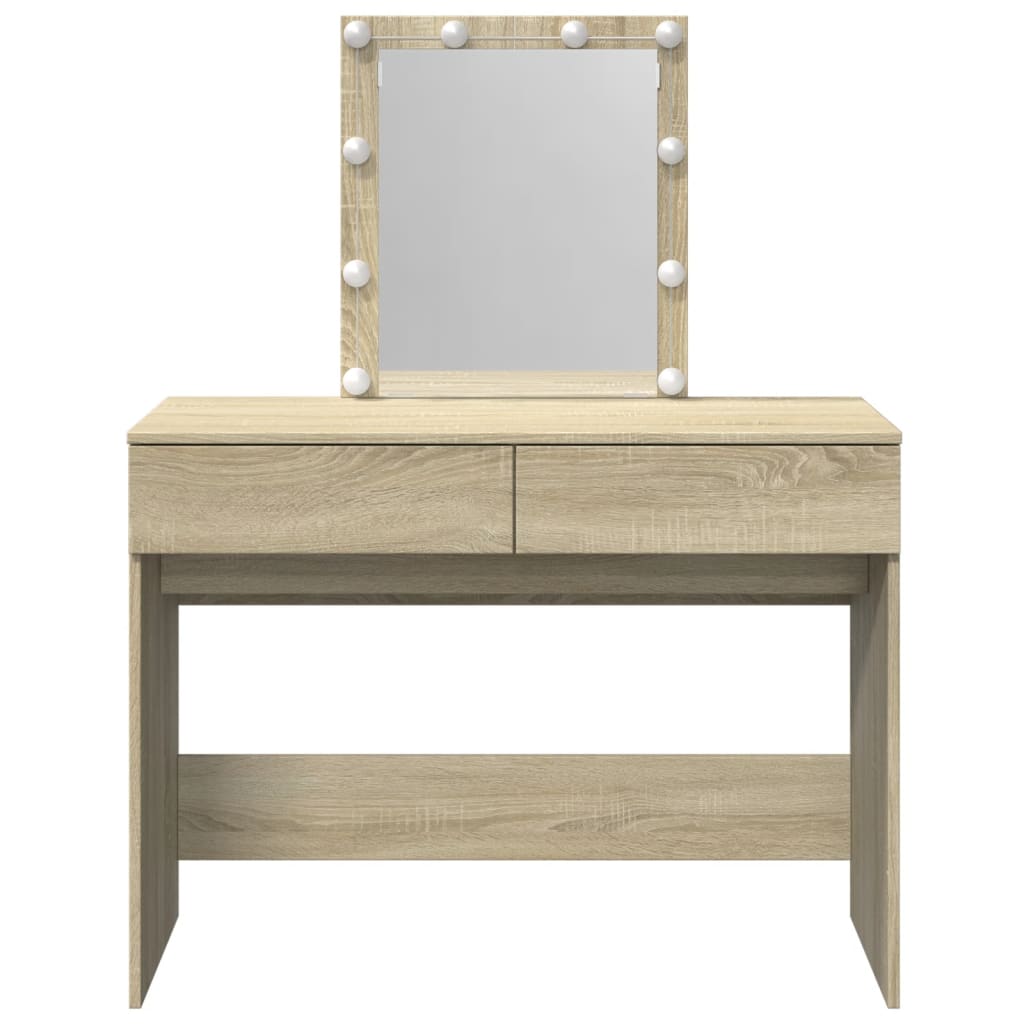 Modern Wooden Dressing Table Makeup Vanity Desk Table With Drawers LED Mirror