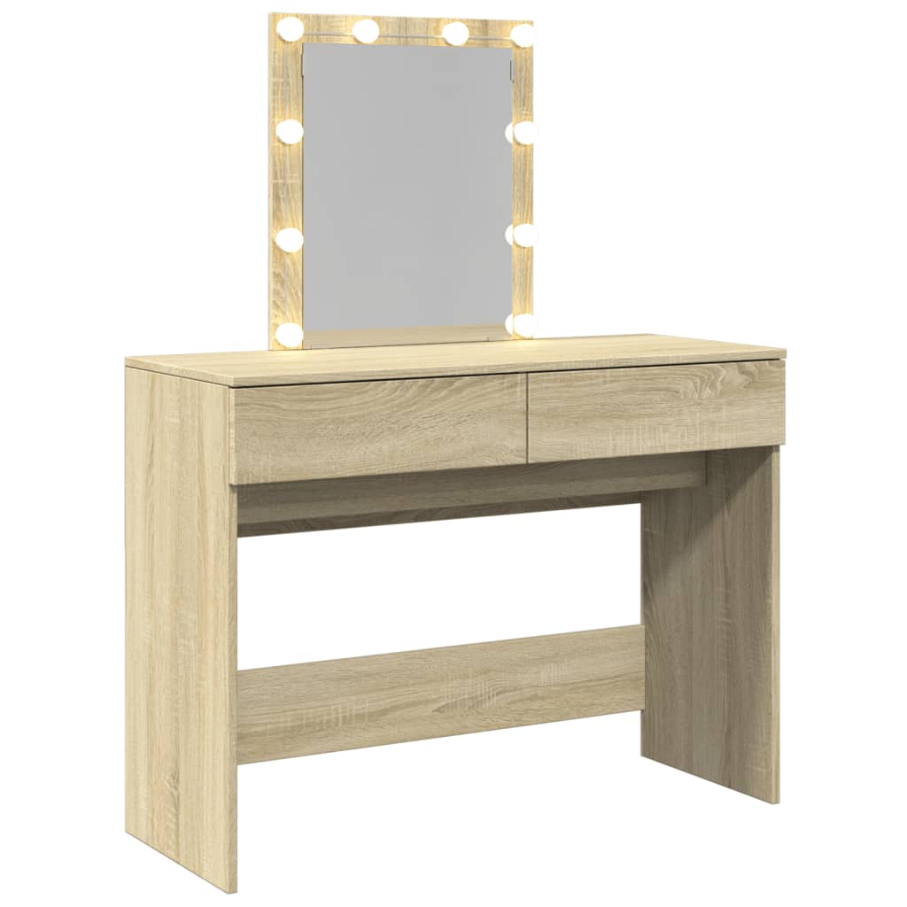 Modern Wooden Dressing Table Makeup Vanity Desk Table With Drawers LED Mirror