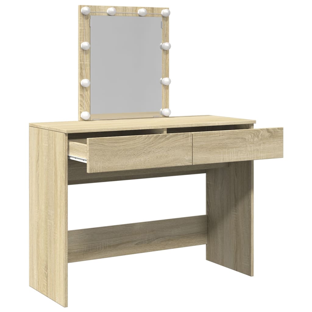 Modern Wooden Dressing Table Makeup Vanity Desk Table With Drawers LED Mirror