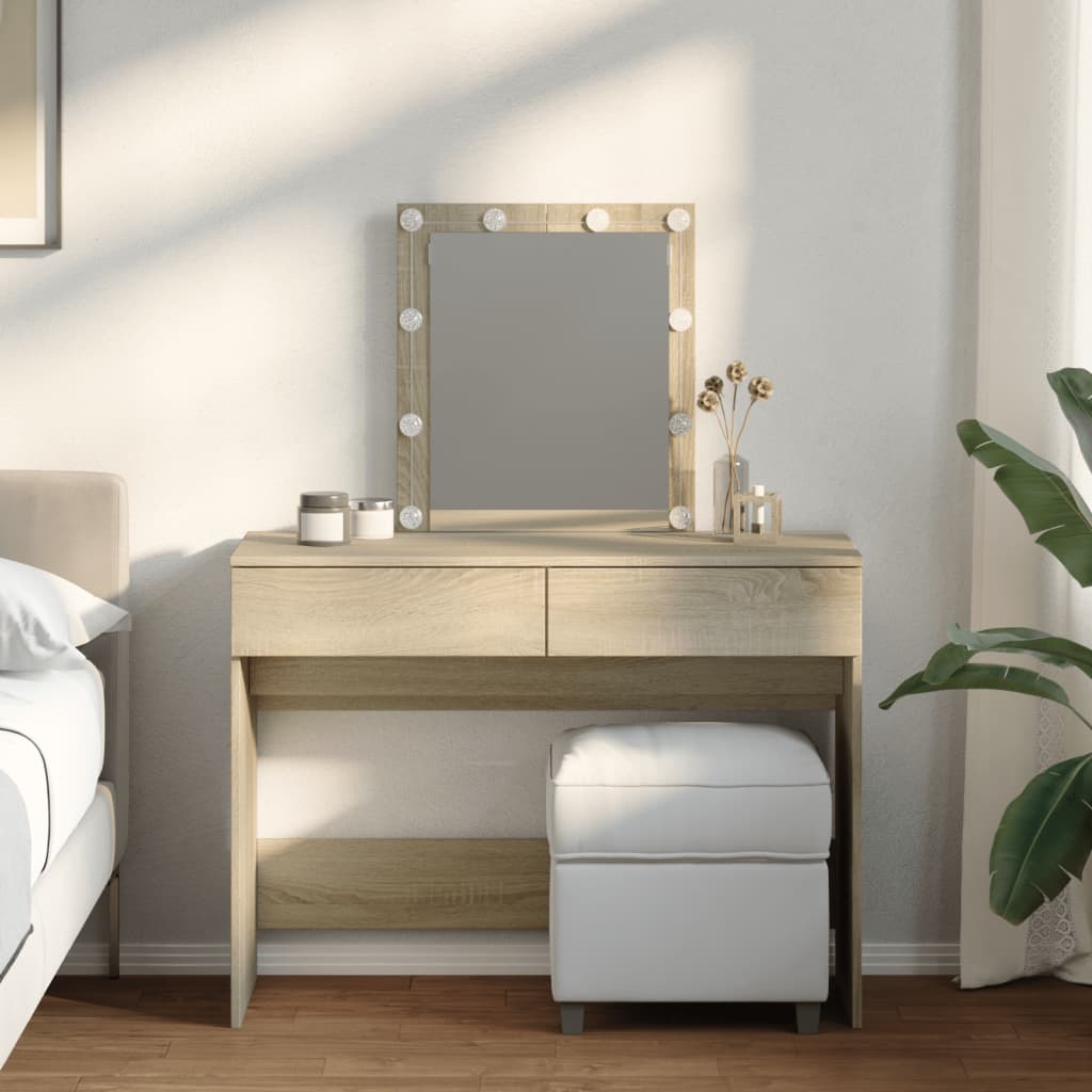 Modern Wooden Dressing Table Makeup Vanity Desk Table With Drawers LED Mirror