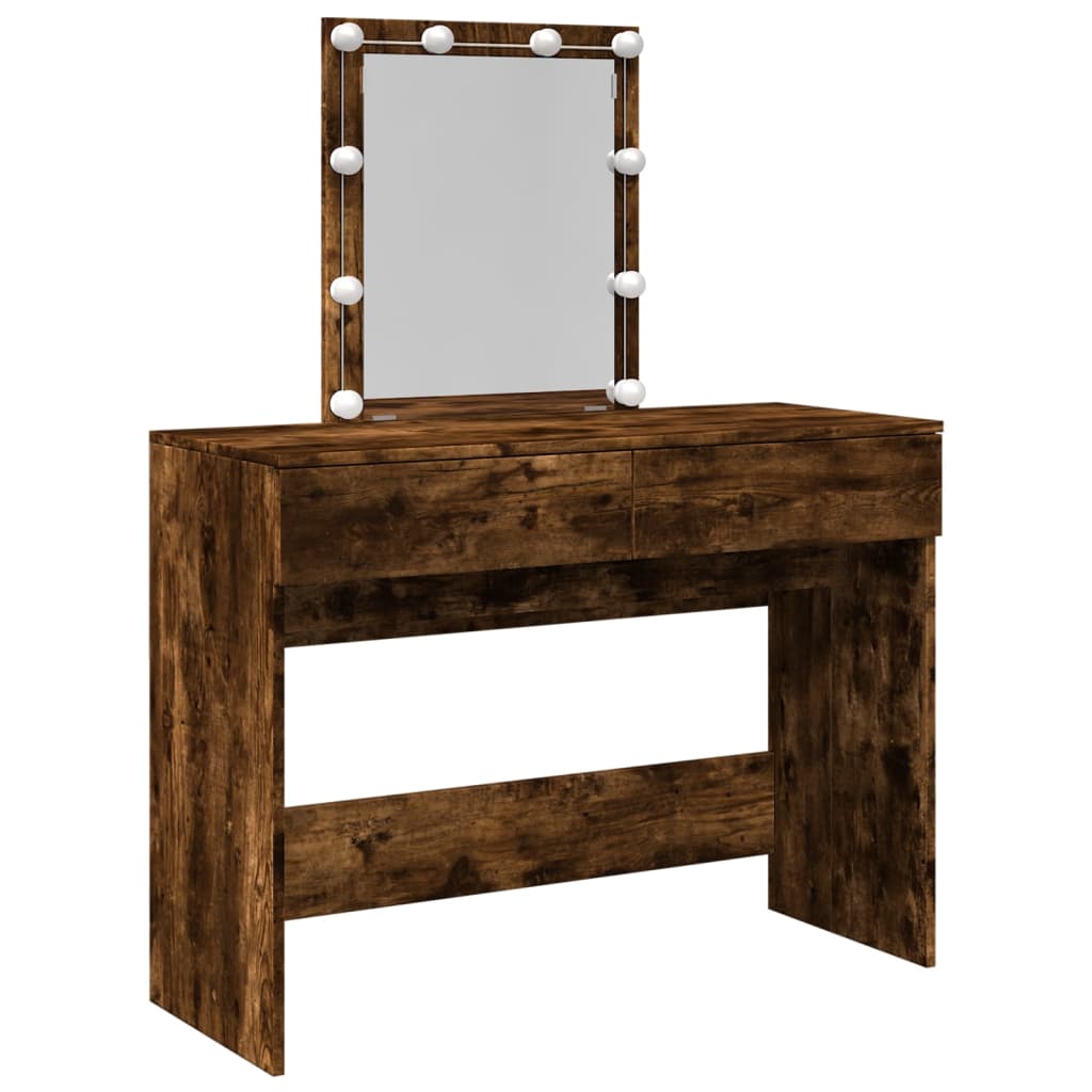 Modern Wooden Dressing Table Makeup Vanity Desk Table With Drawers LED Mirror