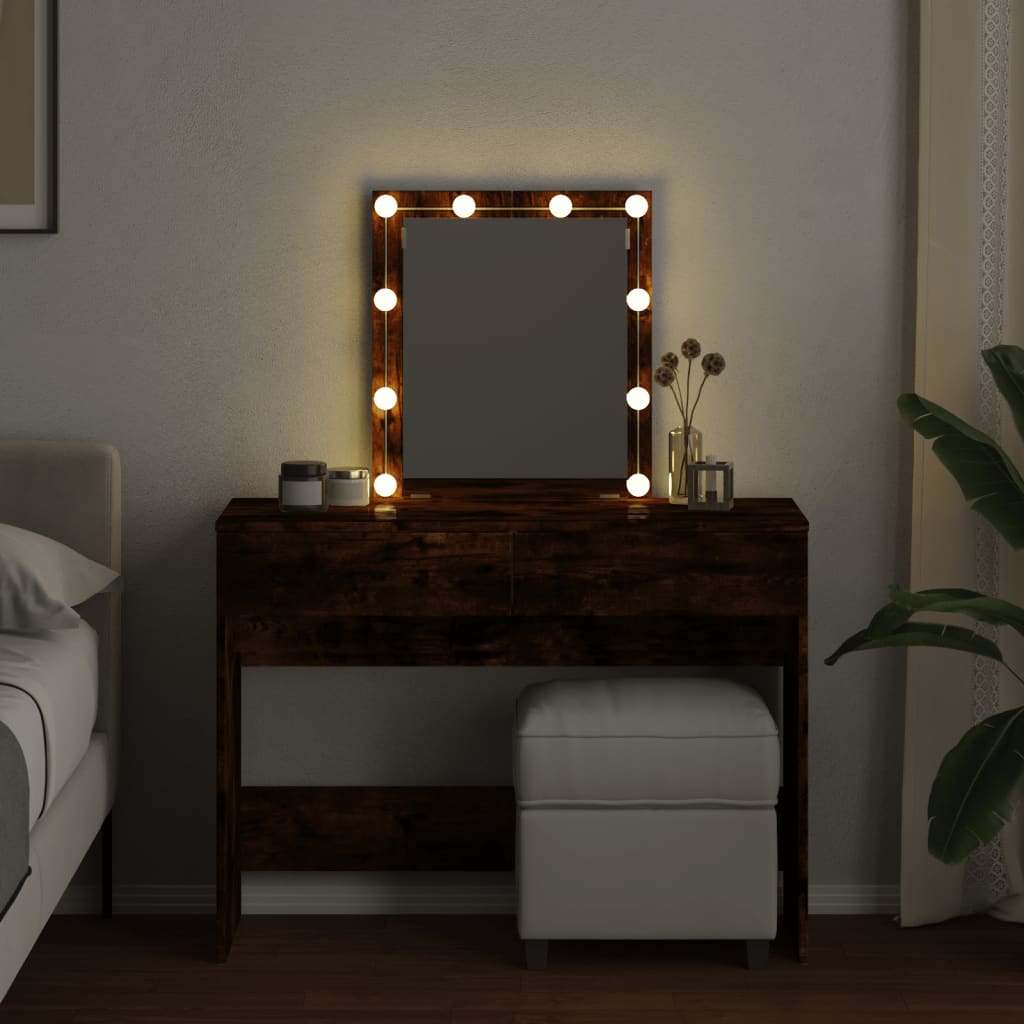 Modern Wooden Dressing Table Makeup Vanity Desk Table With Drawers LED Mirror