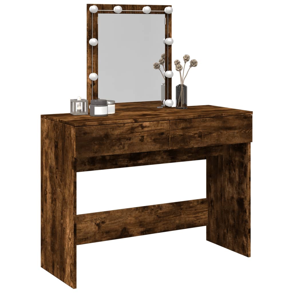 Modern Wooden Dressing Table Makeup Vanity Desk Table With Drawers LED Mirror