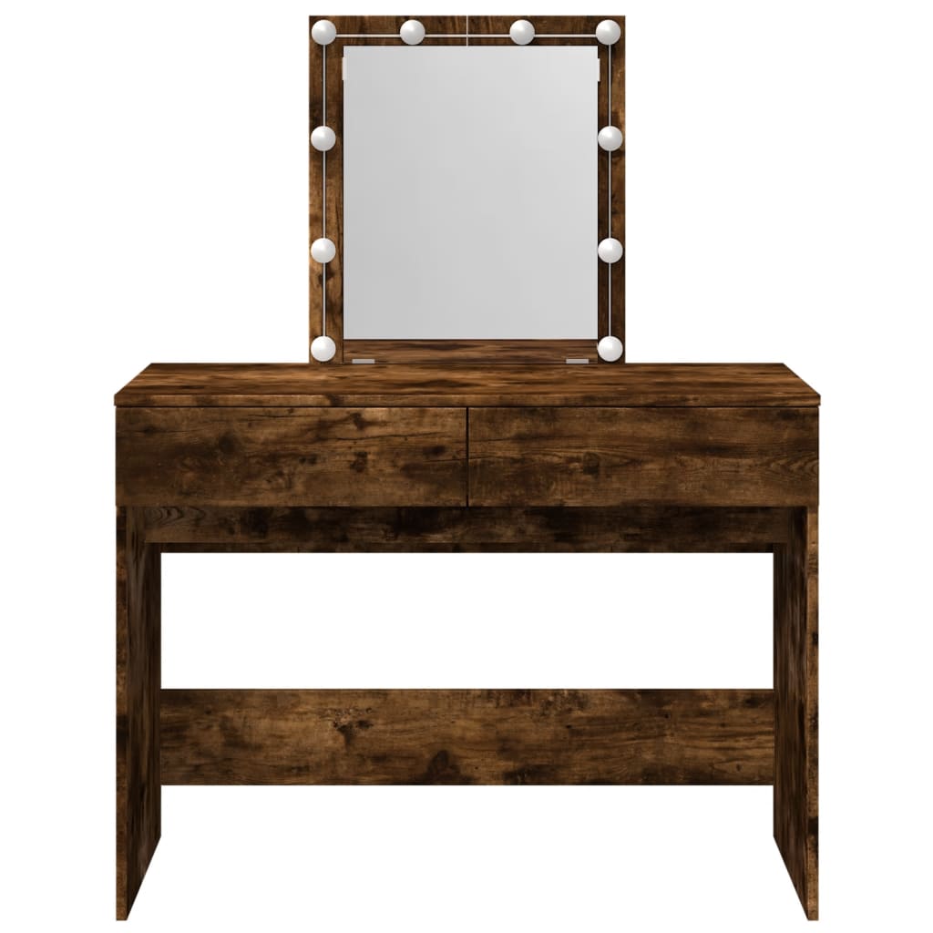 Modern Wooden Dressing Table Makeup Vanity Desk Table With Drawers LED Mirror