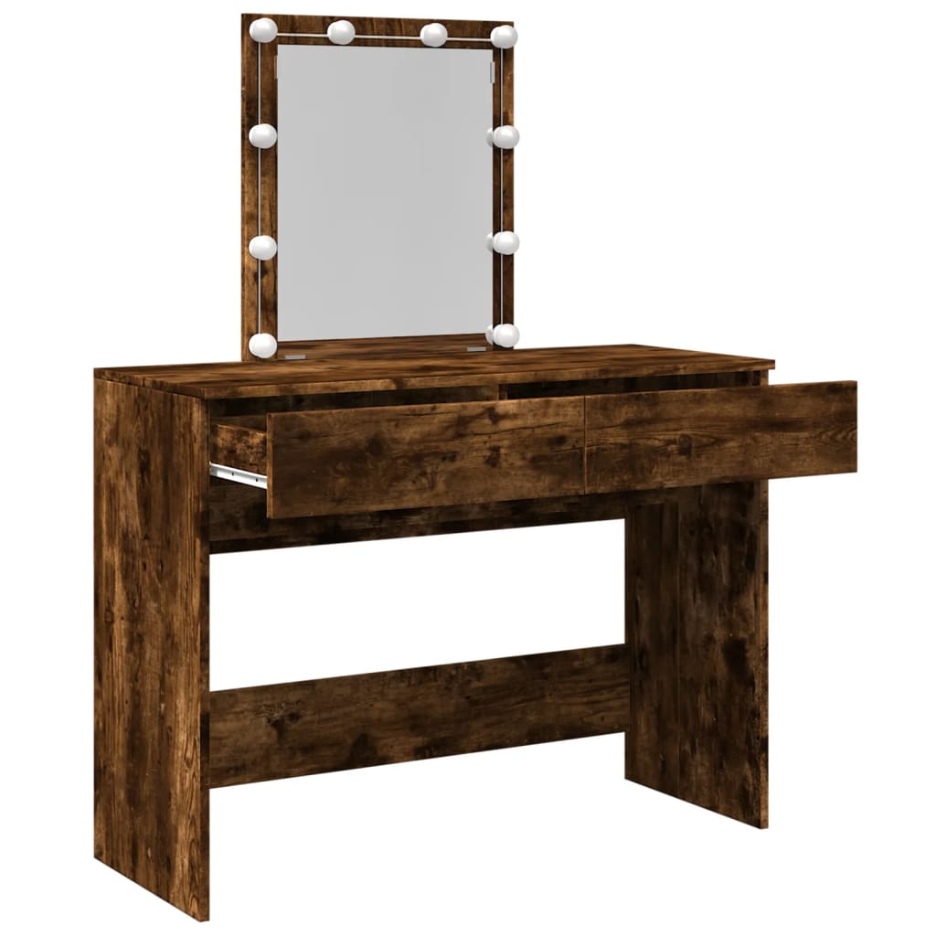 Modern Wooden Dressing Table Makeup Vanity Desk Table With Drawers LED Mirror