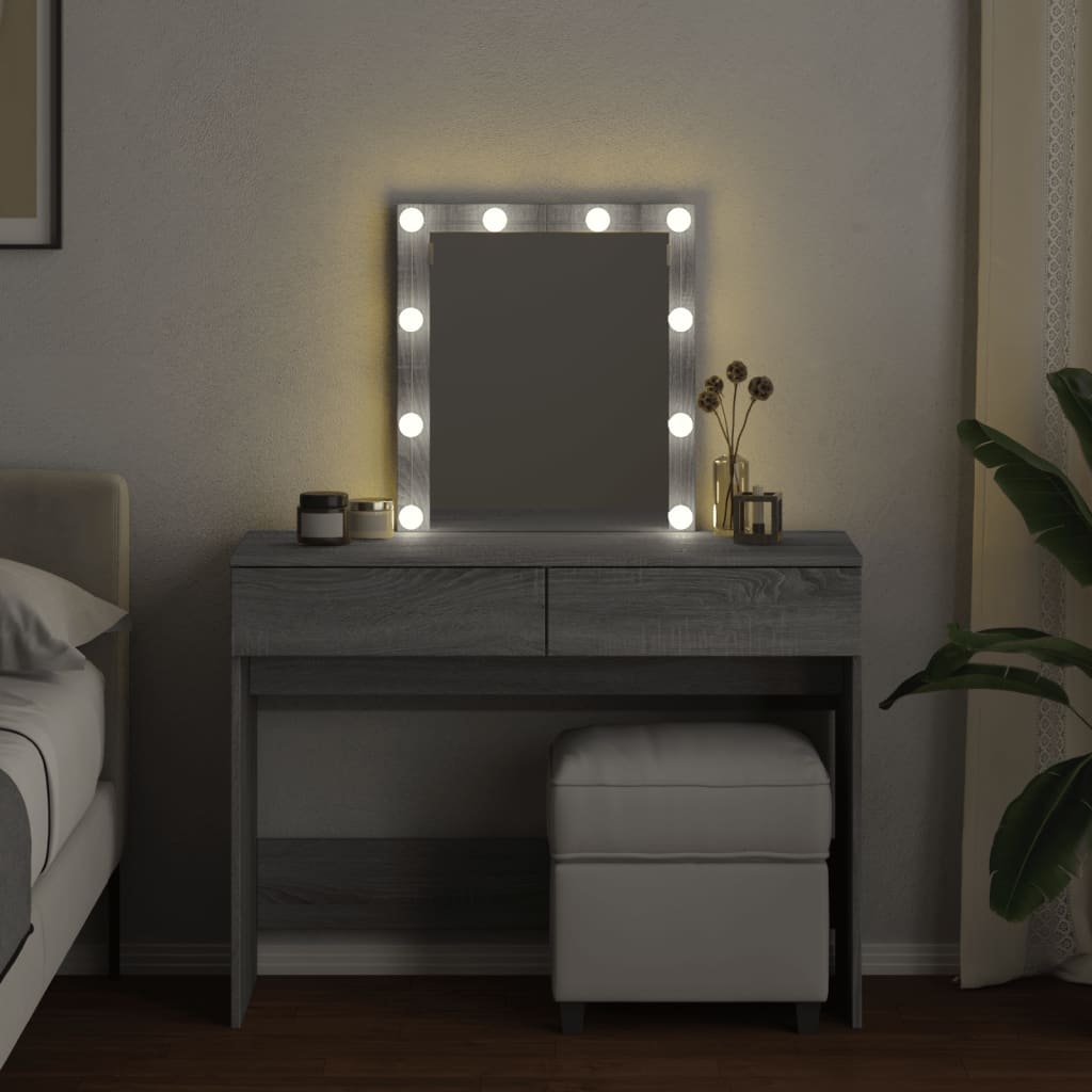 Modern Wooden Dressing Table Makeup Vanity Desk Table With Drawers LED Mirror