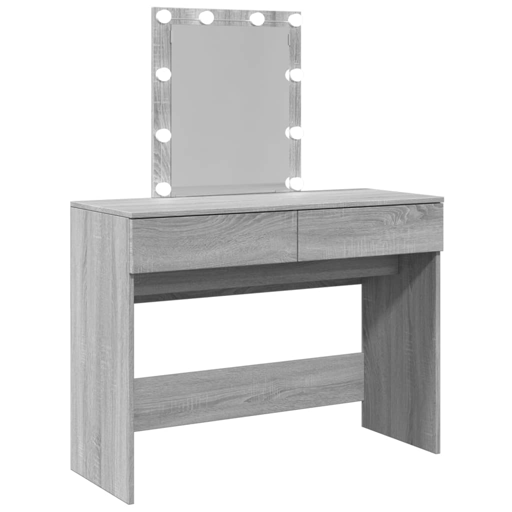 Modern Wooden Dressing Table Makeup Vanity Desk Table With Drawers LED Mirror