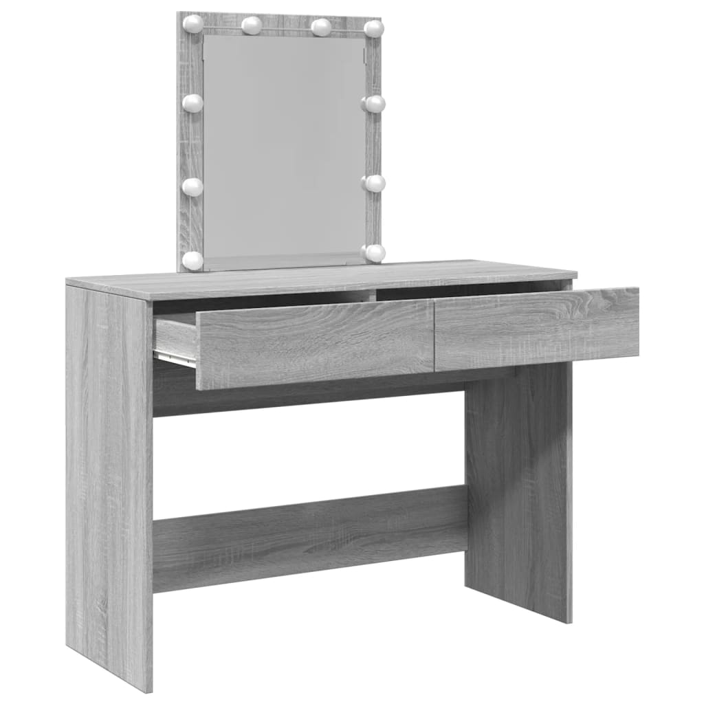 Modern Wooden Dressing Table Makeup Vanity Desk Table With Drawers LED Mirror