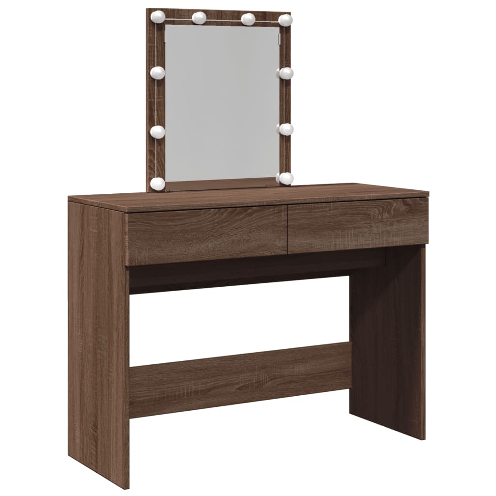 Modern Wooden Dressing Table Makeup Vanity Desk Table With Drawers LED Mirror