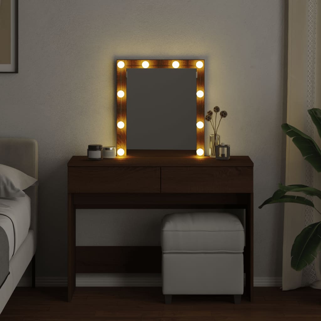 Modern Wooden Dressing Table Makeup Vanity Desk Table With Drawers LED Mirror
