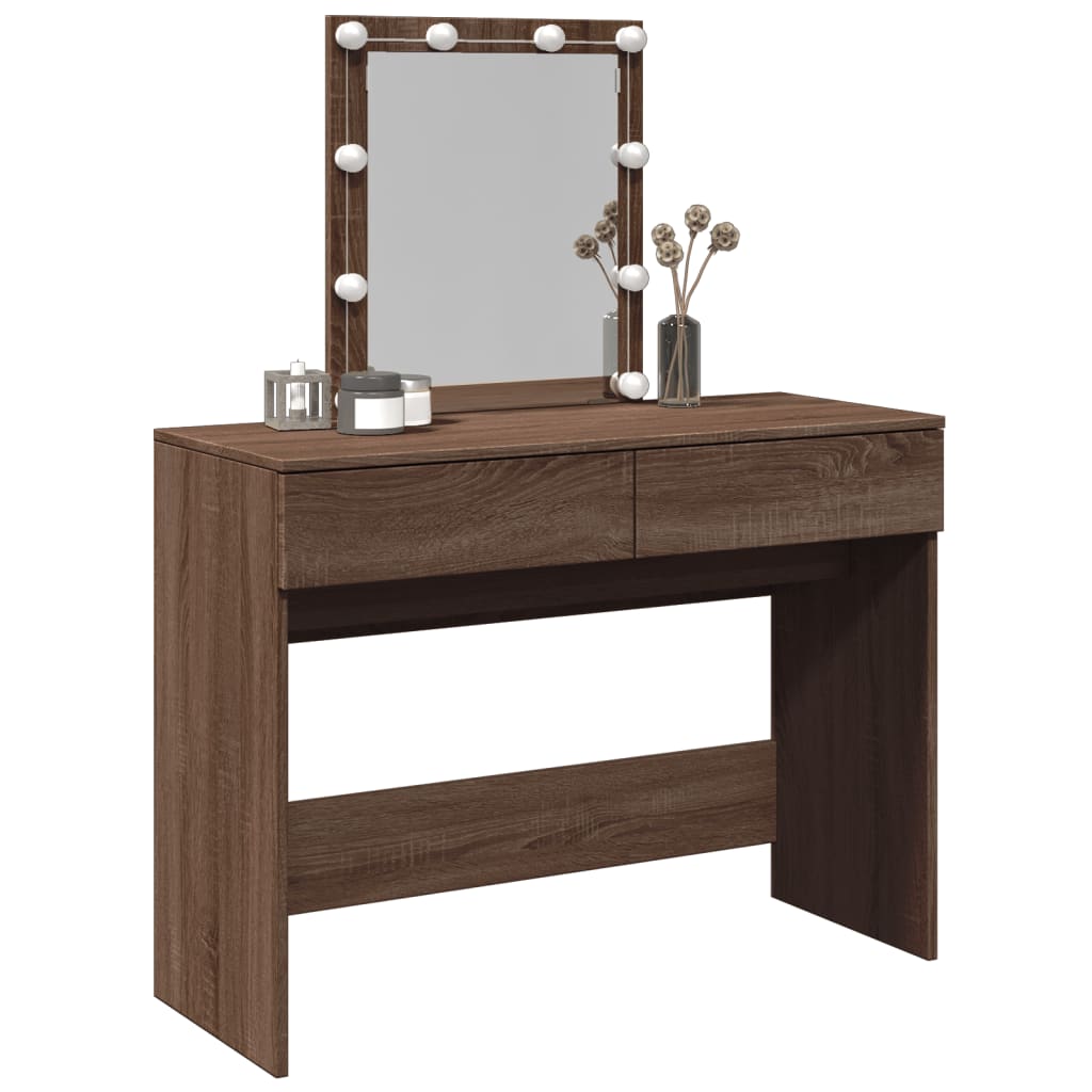 Modern Wooden Dressing Table Makeup Vanity Desk Table With Drawers LED Mirror