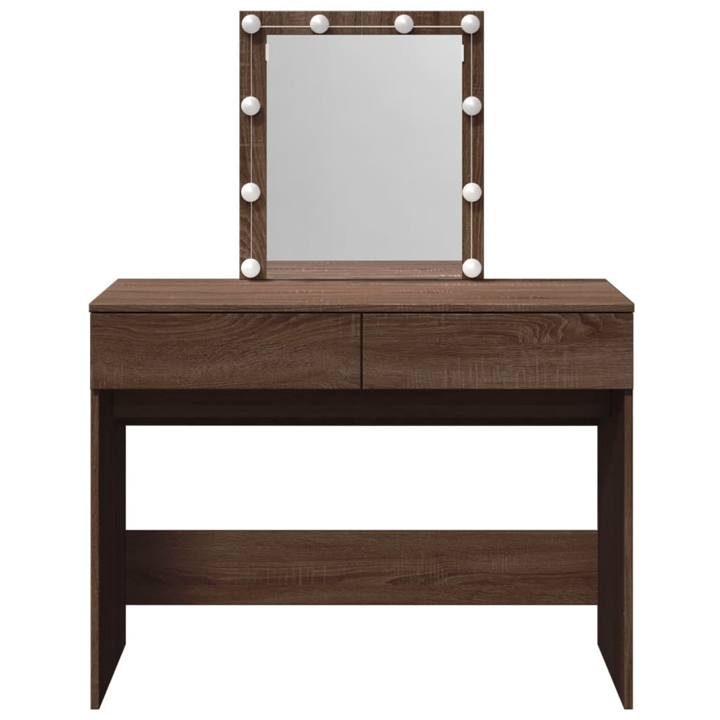 Modern Wooden Dressing Table Makeup Vanity Desk Table With Drawers LED Mirror