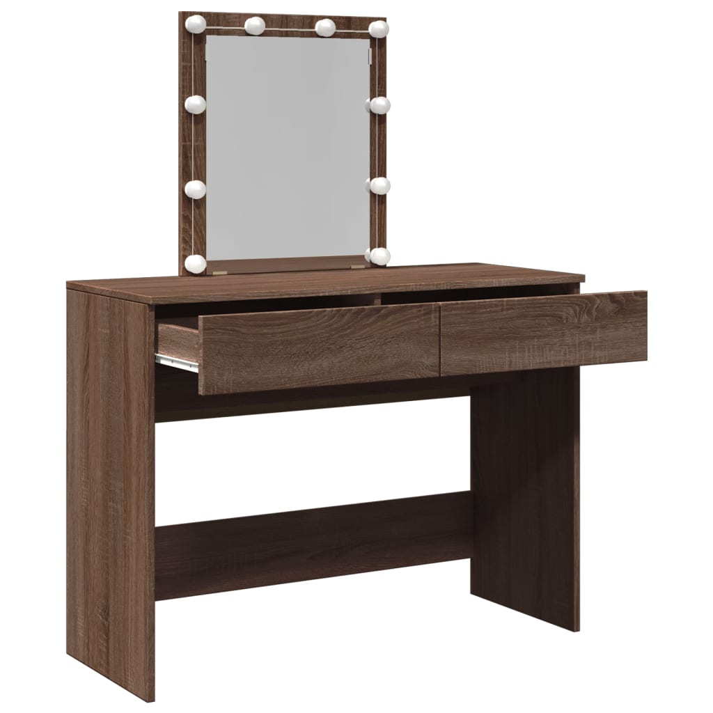 Modern Wooden Dressing Table Makeup Vanity Desk Table With Drawers LED Mirror