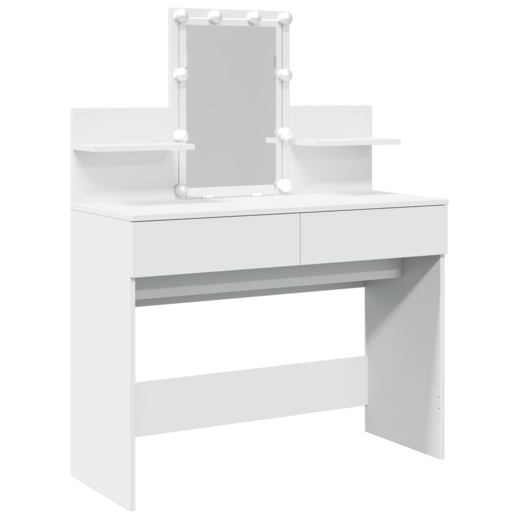 Modern Wooden Makeup Vanity Desk Dressing Table With 2 Drawers LED Mirror