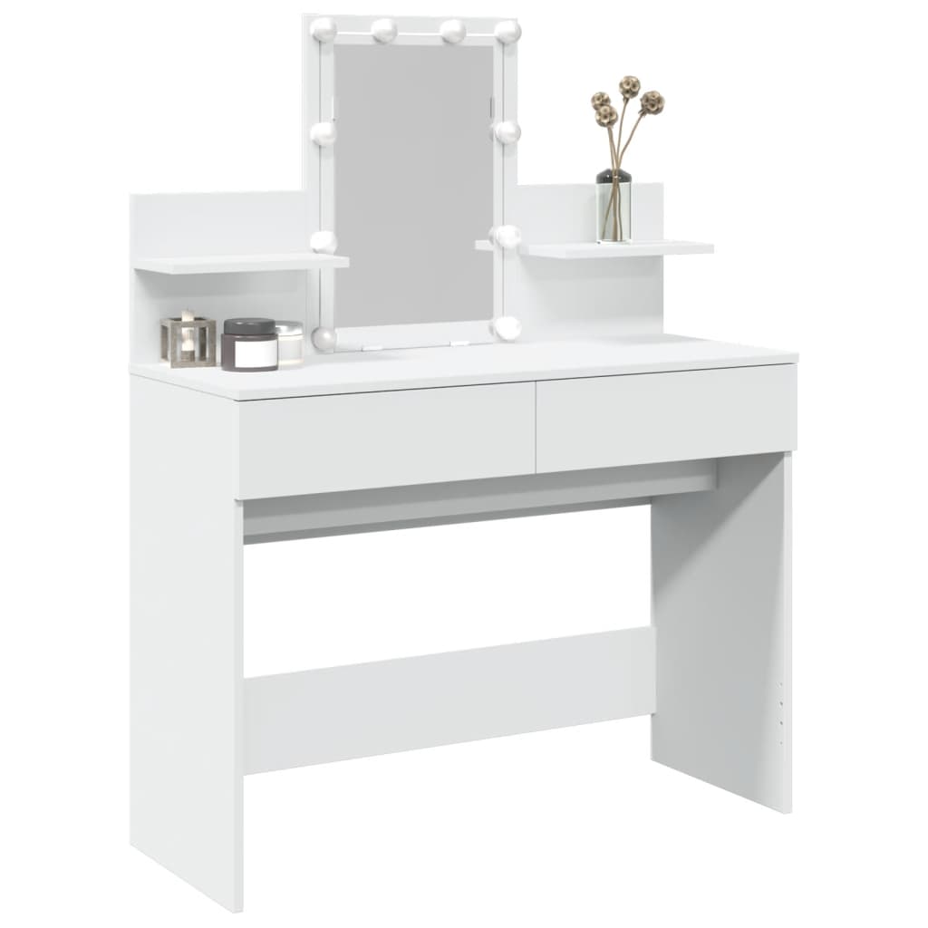 Modern Wooden Makeup Vanity Desk Dressing Table With 2 Drawers LED Mirror