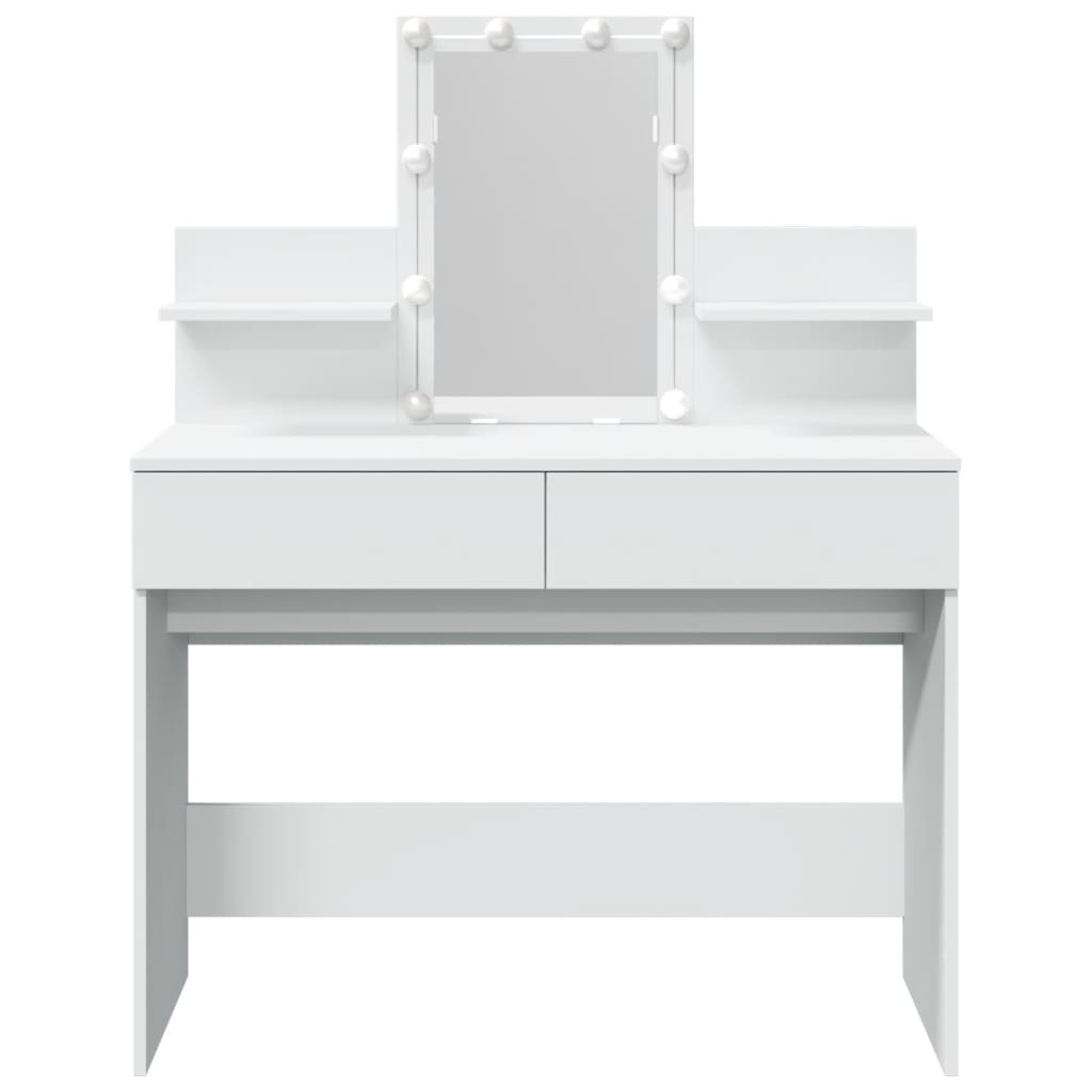 Modern Wooden Makeup Vanity Desk Dressing Table With 2 Drawers LED Mirror