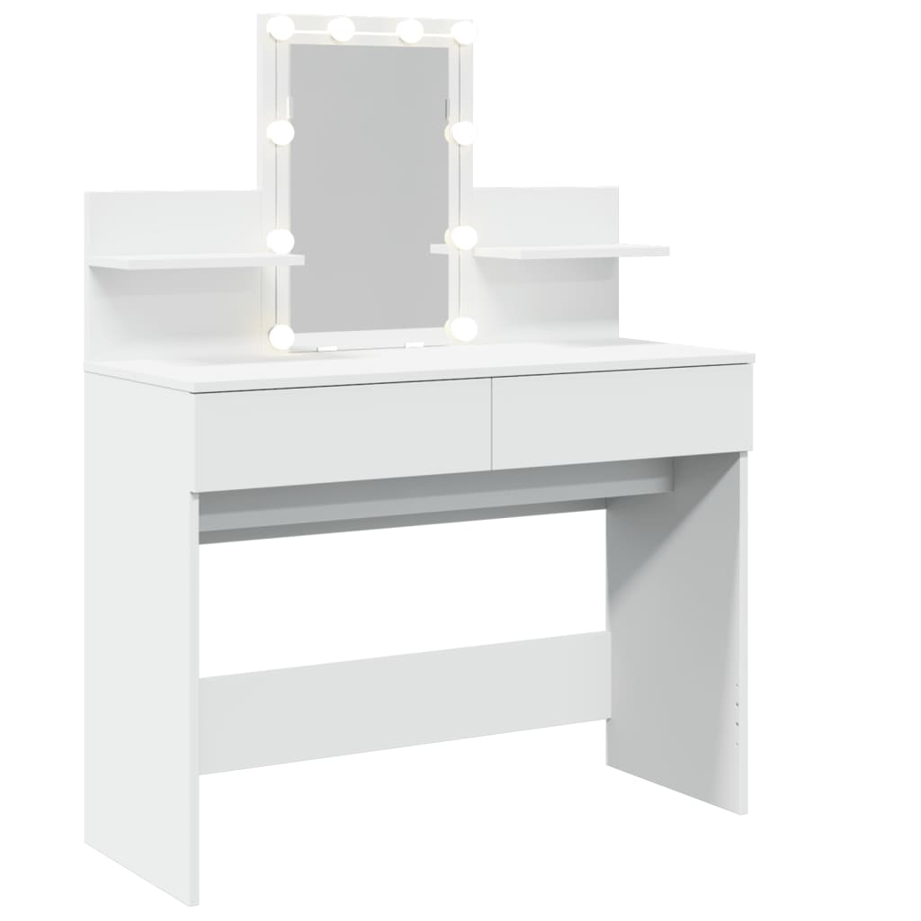 Modern Wooden Makeup Vanity Desk Dressing Table With 2 Drawers LED Mirror
