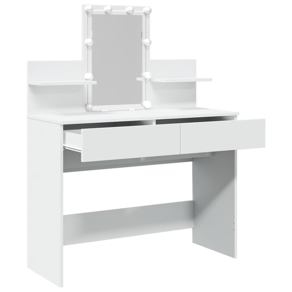Modern Wooden Makeup Vanity Desk Dressing Table With 2 Drawers LED Mirror