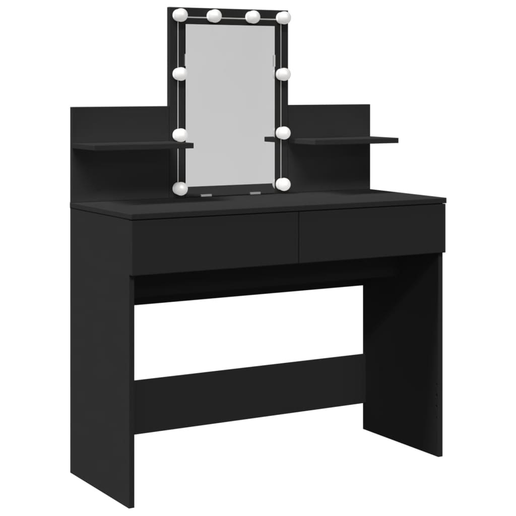 Modern Wooden Makeup Vanity Desk Dressing Table With 2 Drawers LED Mirror
